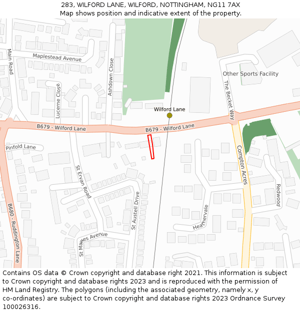 283, WILFORD LANE, WILFORD, NOTTINGHAM, NG11 7AX: Location map and indicative extent of plot