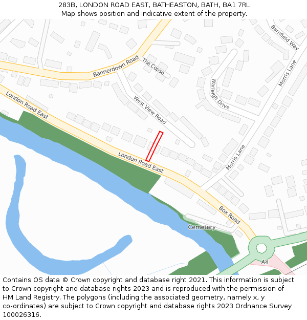 283B, LONDON ROAD EAST, BATHEASTON, BATH, BA1 7RL: Location map and indicative extent of plot