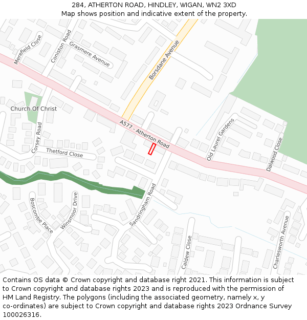 284, ATHERTON ROAD, HINDLEY, WIGAN, WN2 3XD: Location map and indicative extent of plot