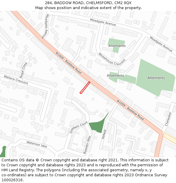 284, BADDOW ROAD, CHELMSFORD, CM2 9QX: Location map and indicative extent of plot