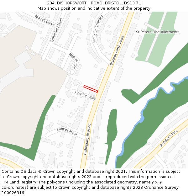 284, BISHOPSWORTH ROAD, BRISTOL, BS13 7LJ: Location map and indicative extent of plot