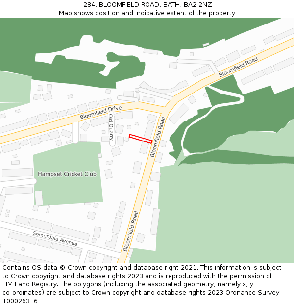 284, BLOOMFIELD ROAD, BATH, BA2 2NZ: Location map and indicative extent of plot