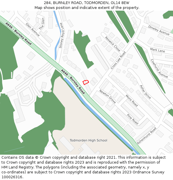 284, BURNLEY ROAD, TODMORDEN, OL14 8EW: Location map and indicative extent of plot