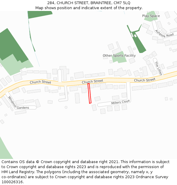 284, CHURCH STREET, BRAINTREE, CM7 5LQ: Location map and indicative extent of plot