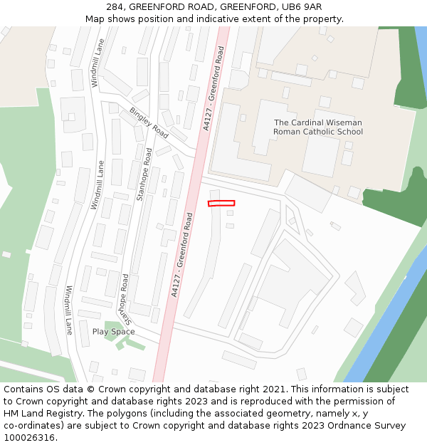 284, GREENFORD ROAD, GREENFORD, UB6 9AR: Location map and indicative extent of plot