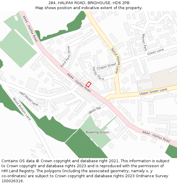 284, HALIFAX ROAD, BRIGHOUSE, HD6 2PB: Location map and indicative extent of plot