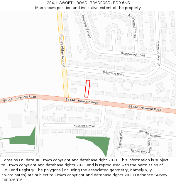 284, HAWORTH ROAD, BRADFORD, BD9 6NS: Location map and indicative extent of plot