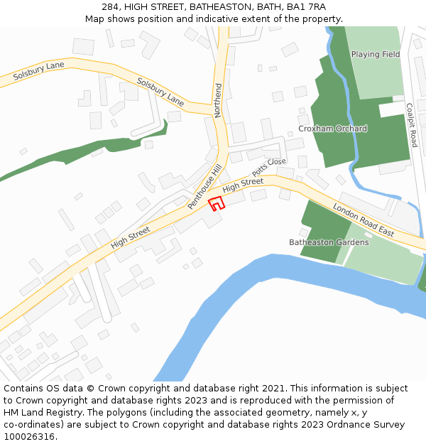 284, HIGH STREET, BATHEASTON, BATH, BA1 7RA: Location map and indicative extent of plot
