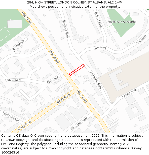 284, HIGH STREET, LONDON COLNEY, ST ALBANS, AL2 1HW: Location map and indicative extent of plot
