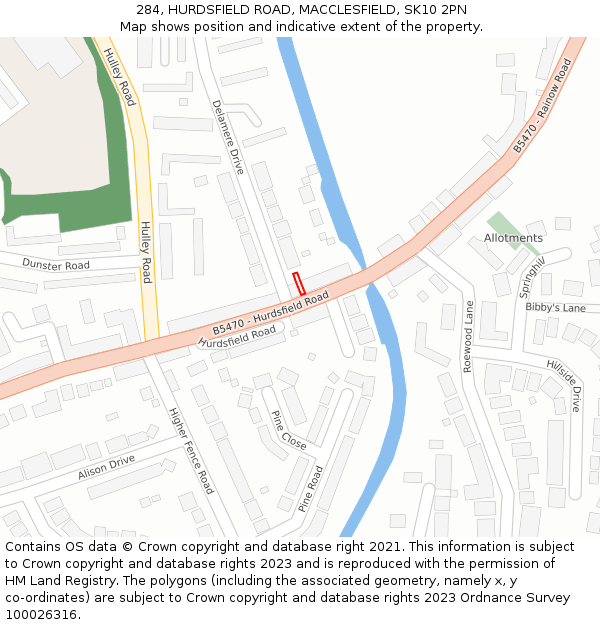 284, HURDSFIELD ROAD, MACCLESFIELD, SK10 2PN: Location map and indicative extent of plot