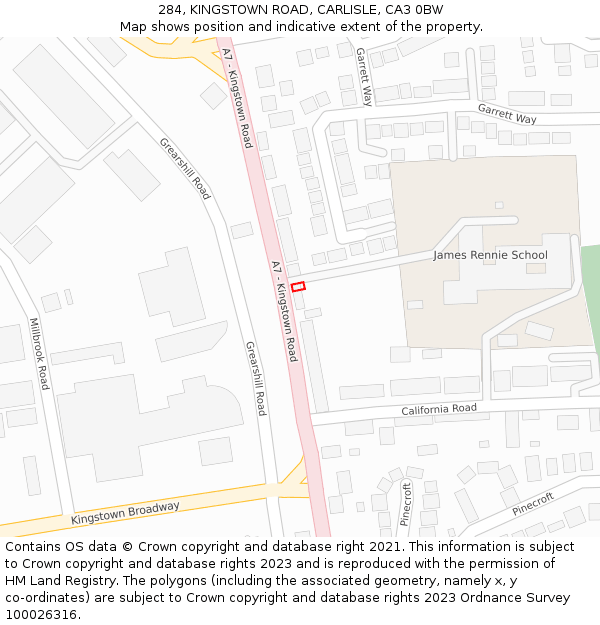 284, KINGSTOWN ROAD, CARLISLE, CA3 0BW: Location map and indicative extent of plot