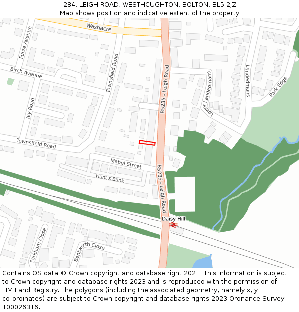 284, LEIGH ROAD, WESTHOUGHTON, BOLTON, BL5 2JZ: Location map and indicative extent of plot