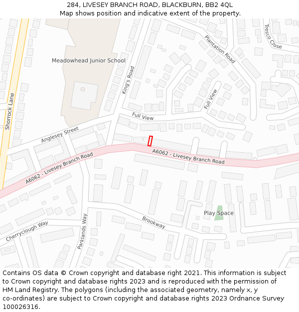 284, LIVESEY BRANCH ROAD, BLACKBURN, BB2 4QL: Location map and indicative extent of plot