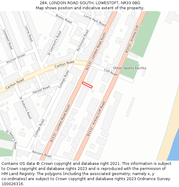 284, LONDON ROAD SOUTH, LOWESTOFT, NR33 0BG: Location map and indicative extent of plot