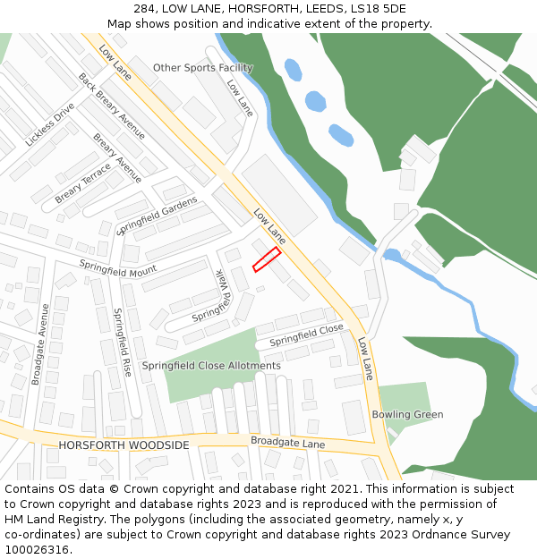 284, LOW LANE, HORSFORTH, LEEDS, LS18 5DE: Location map and indicative extent of plot