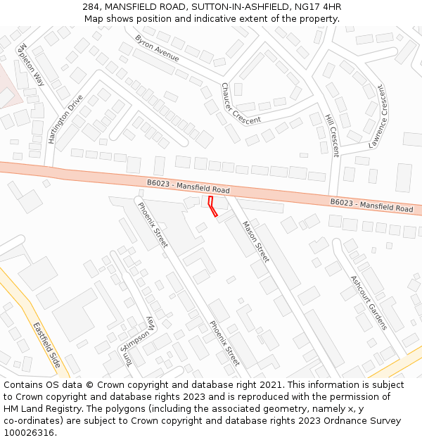 284, MANSFIELD ROAD, SUTTON-IN-ASHFIELD, NG17 4HR: Location map and indicative extent of plot