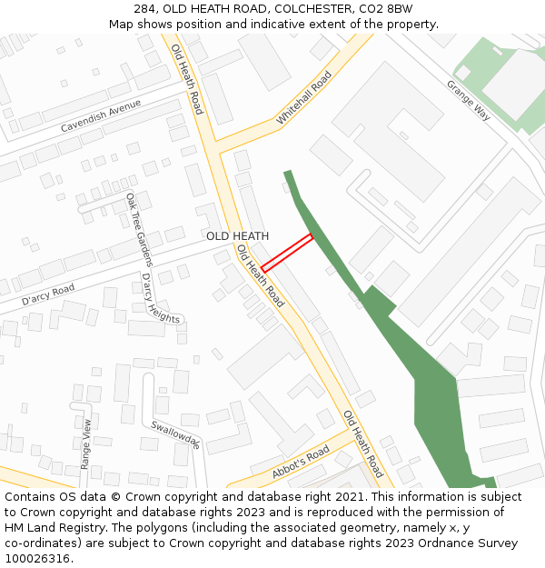 284, OLD HEATH ROAD, COLCHESTER, CO2 8BW: Location map and indicative extent of plot