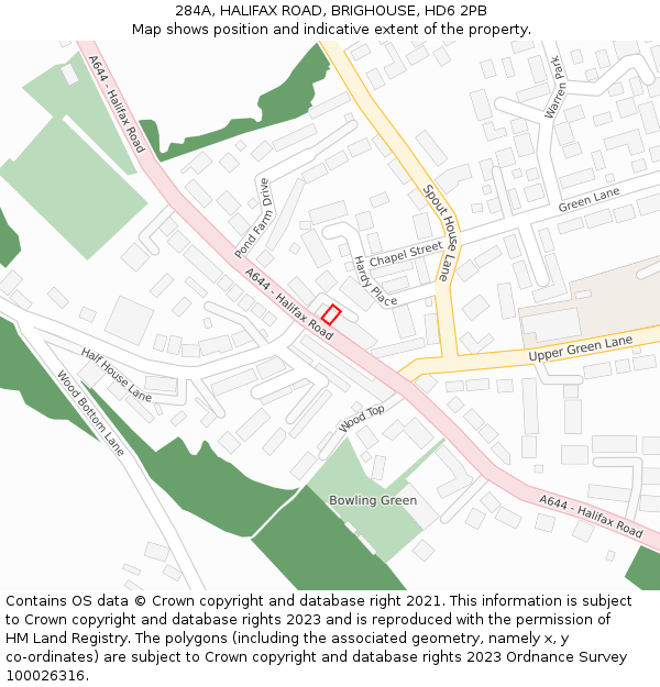284A, HALIFAX ROAD, BRIGHOUSE, HD6 2PB: Location map and indicative extent of plot
