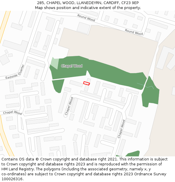 285, CHAPEL WOOD, LLANEDEYRN, CARDIFF, CF23 9EP: Location map and indicative extent of plot