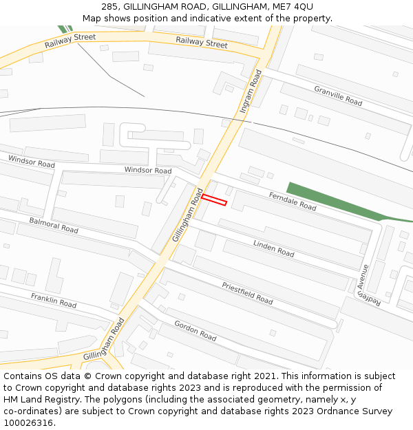 285, GILLINGHAM ROAD, GILLINGHAM, ME7 4QU: Location map and indicative extent of plot