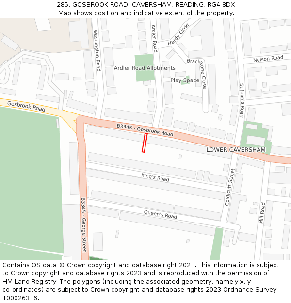 285, GOSBROOK ROAD, CAVERSHAM, READING, RG4 8DX: Location map and indicative extent of plot