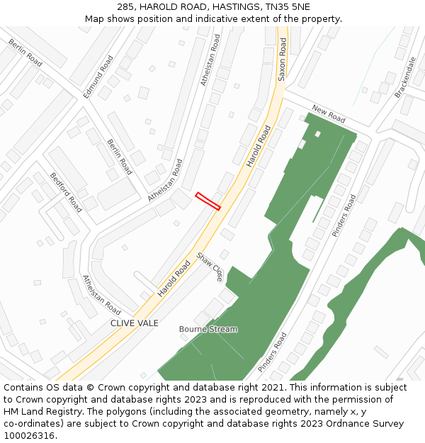 285, HAROLD ROAD, HASTINGS, TN35 5NE: Location map and indicative extent of plot