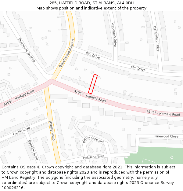 285, HATFIELD ROAD, ST ALBANS, AL4 0DH: Location map and indicative extent of plot