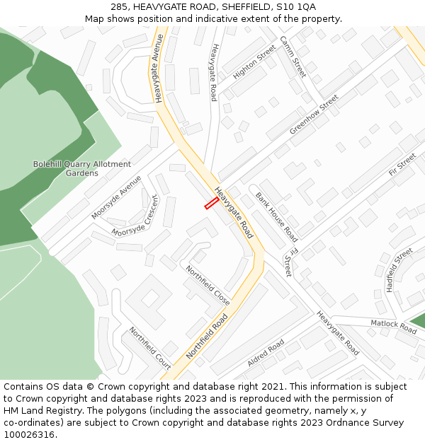 285, HEAVYGATE ROAD, SHEFFIELD, S10 1QA: Location map and indicative extent of plot