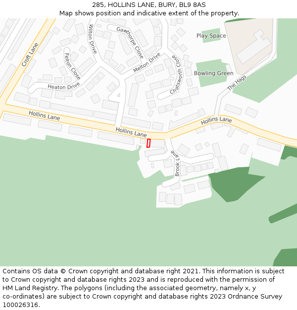 285, HOLLINS LANE, BURY, BL9 8AS: Location map and indicative extent of plot
