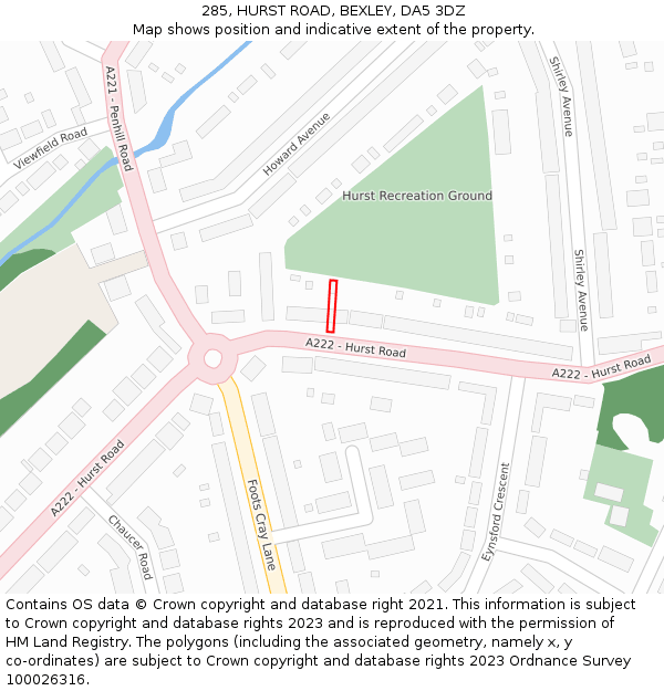 285, HURST ROAD, BEXLEY, DA5 3DZ: Location map and indicative extent of plot