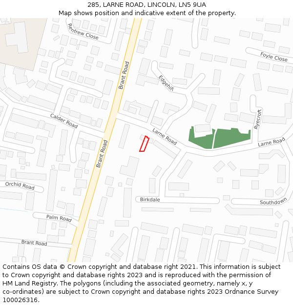 285, LARNE ROAD, LINCOLN, LN5 9UA: Location map and indicative extent of plot