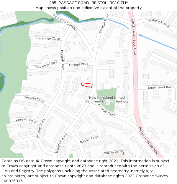 285, PASSAGE ROAD, BRISTOL, BS10 7HY: Location map and indicative extent of plot