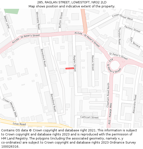 285, RAGLAN STREET, LOWESTOFT, NR32 2LD: Location map and indicative extent of plot