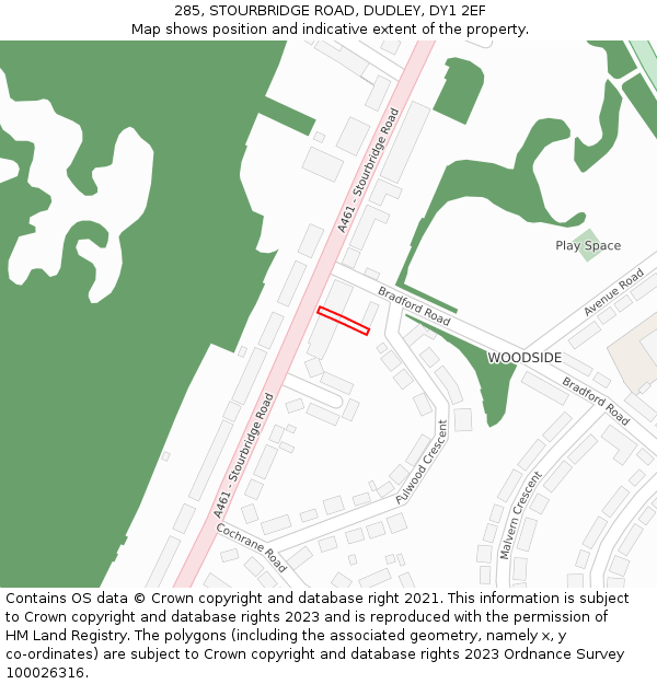 285, STOURBRIDGE ROAD, DUDLEY, DY1 2EF: Location map and indicative extent of plot