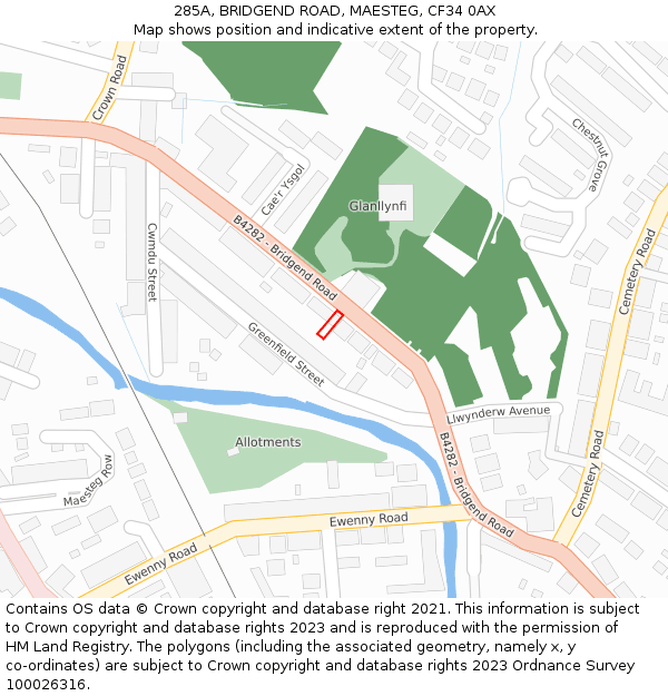 285A, BRIDGEND ROAD, MAESTEG, CF34 0AX: Location map and indicative extent of plot