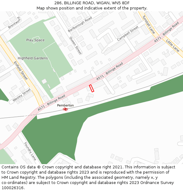 286, BILLINGE ROAD, WIGAN, WN5 8DF: Location map and indicative extent of plot