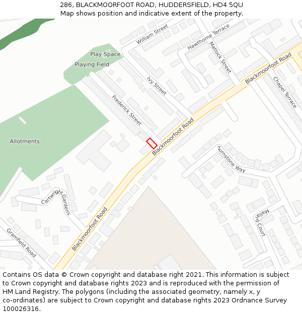 286, BLACKMOORFOOT ROAD, HUDDERSFIELD, HD4 5QU: Location map and indicative extent of plot