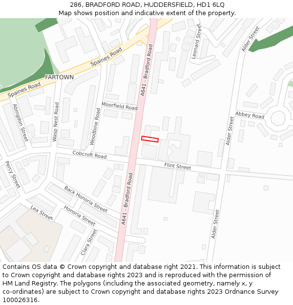 286, BRADFORD ROAD, HUDDERSFIELD, HD1 6LQ: Location map and indicative extent of plot