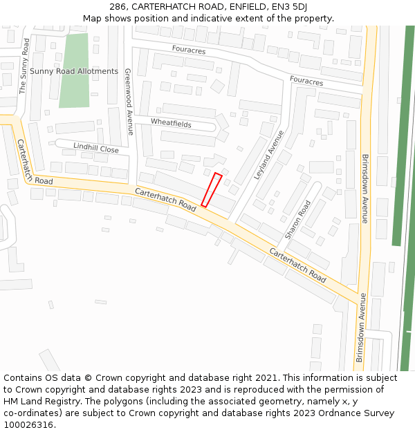 286, CARTERHATCH ROAD, ENFIELD, EN3 5DJ: Location map and indicative extent of plot