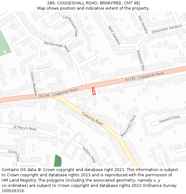 286, COGGESHALL ROAD, BRAINTREE, CM7 9EJ: Location map and indicative extent of plot