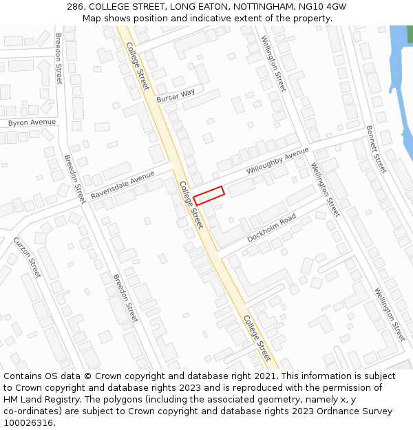 286, COLLEGE STREET, LONG EATON, NOTTINGHAM, NG10 4GW: Location map and indicative extent of plot
