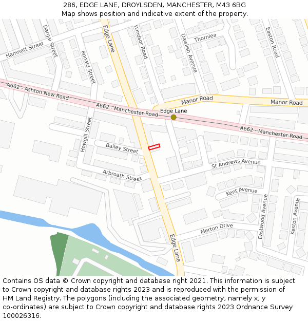 286, EDGE LANE, DROYLSDEN, MANCHESTER, M43 6BG: Location map and indicative extent of plot