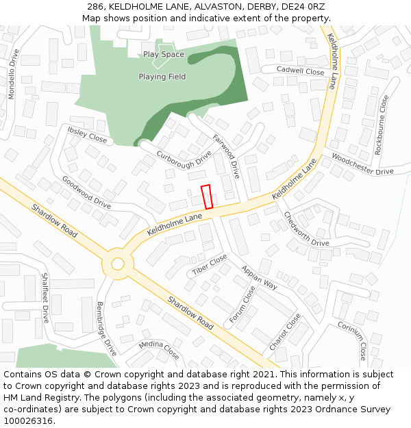 286, KELDHOLME LANE, ALVASTON, DERBY, DE24 0RZ: Location map and indicative extent of plot