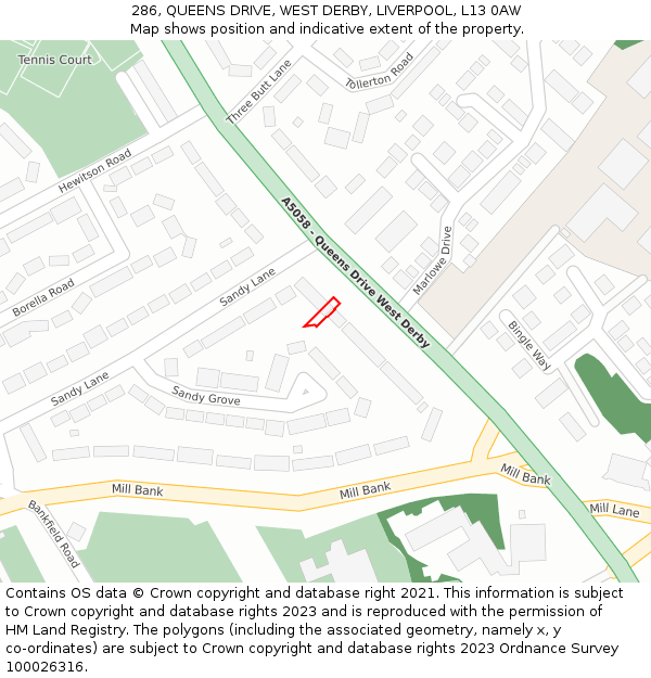286, QUEENS DRIVE, WEST DERBY, LIVERPOOL, L13 0AW: Location map and indicative extent of plot
