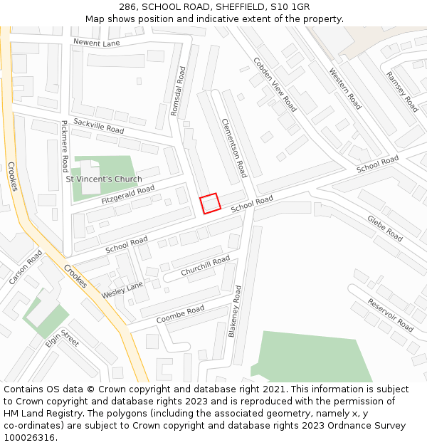 286, SCHOOL ROAD, SHEFFIELD, S10 1GR: Location map and indicative extent of plot