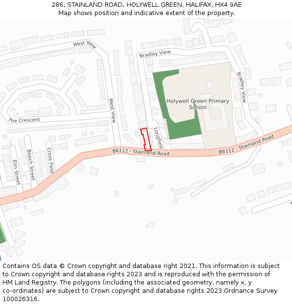 286, STAINLAND ROAD, HOLYWELL GREEN, HALIFAX, HX4 9AE: Location map and indicative extent of plot