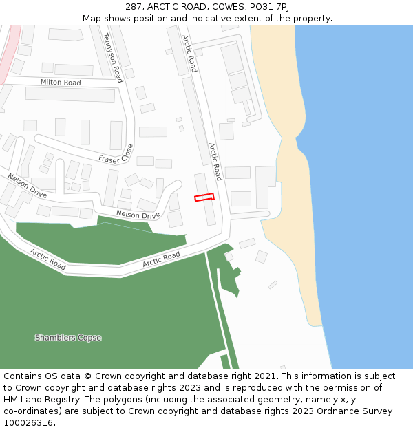 287, ARCTIC ROAD, COWES, PO31 7PJ: Location map and indicative extent of plot