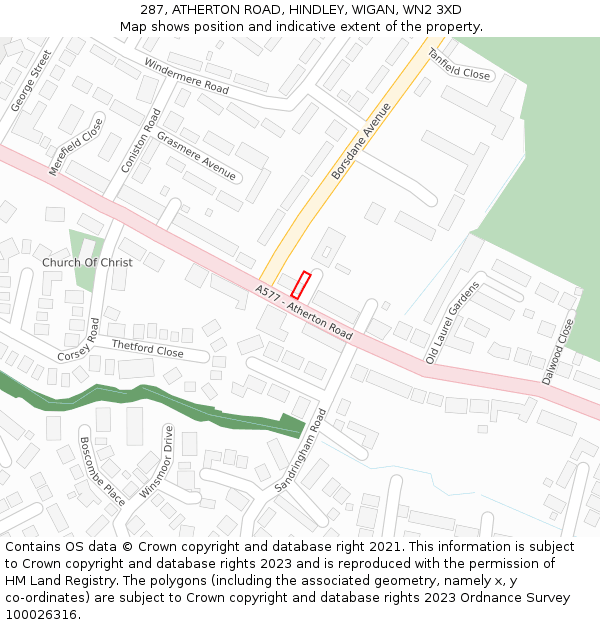 287, ATHERTON ROAD, HINDLEY, WIGAN, WN2 3XD: Location map and indicative extent of plot