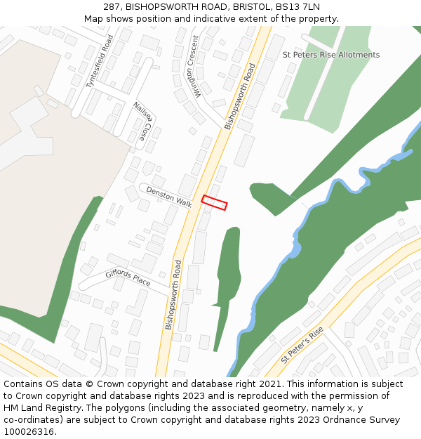 287, BISHOPSWORTH ROAD, BRISTOL, BS13 7LN: Location map and indicative extent of plot