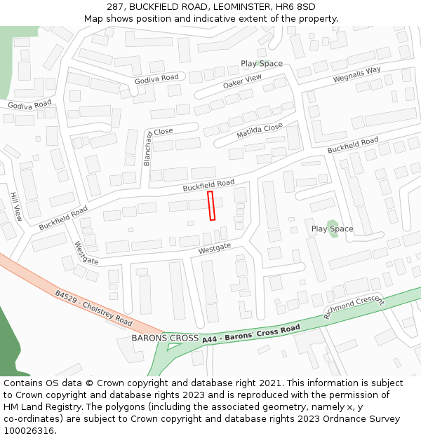 287, BUCKFIELD ROAD, LEOMINSTER, HR6 8SD: Location map and indicative extent of plot